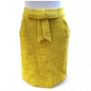 Milly New York Skirt Tweed Pencil Size 4 Linen Cotton Blend Sunny Yellow Bow